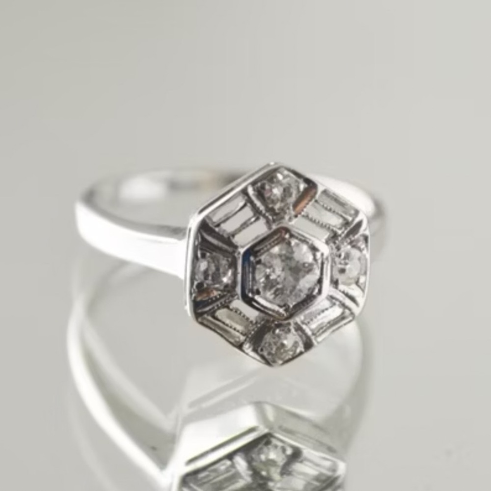Antique white gold European cut diamond ring!!!!